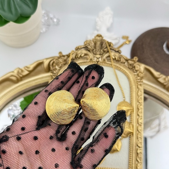 Gold Textured Bead Statement Necklace & Earring Set – Stainless Steel - Picture 11 of 17